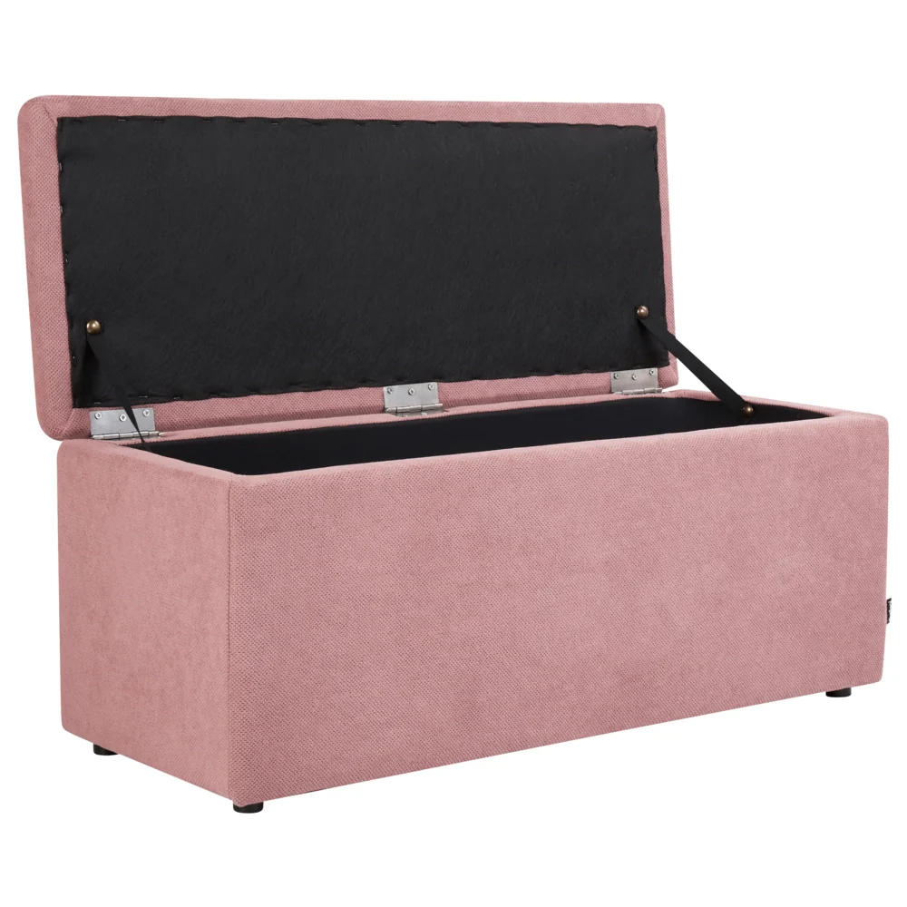 Ottomana Rosa 100 x 42 x 40 cm in tessuto poliestere Poggiapiedi imbottito Soggiorno Stile Moderno - Image 2