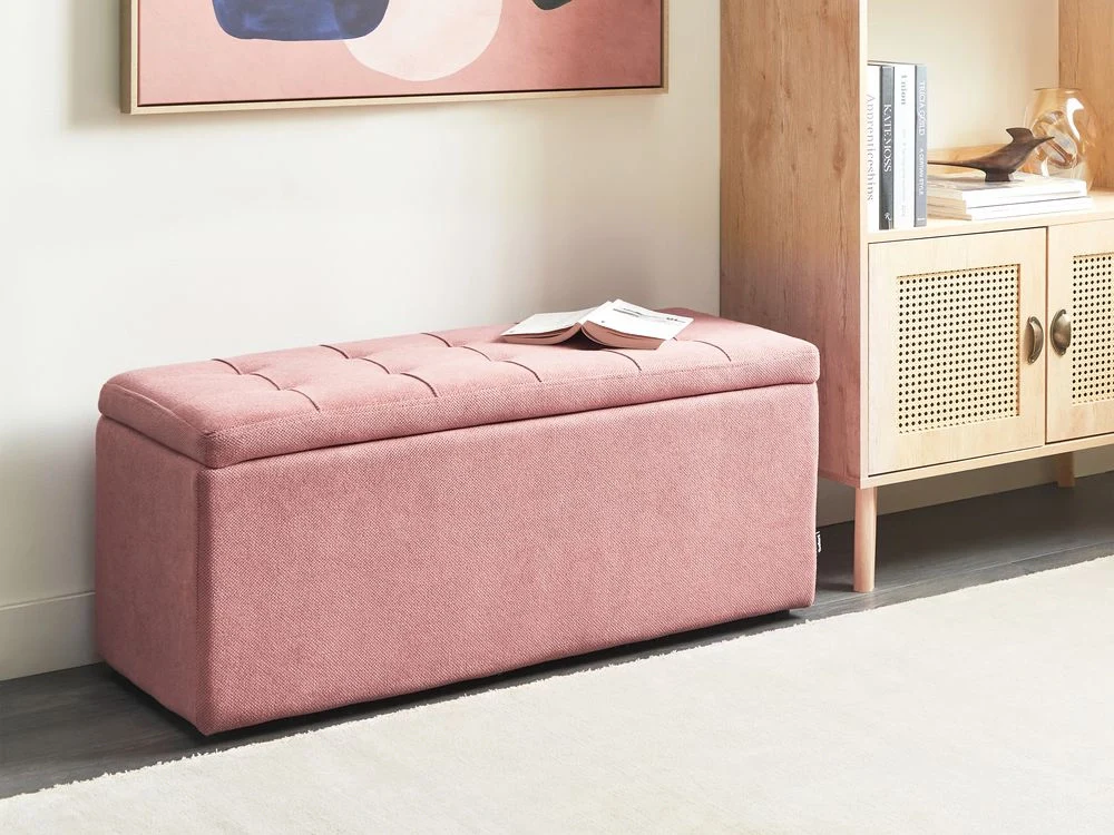 Ottomana Rosa 100 x 42 x 40 cm in tessuto poliestere Poggiapiedi imbottito Soggiorno Stile Moderno - Image 3