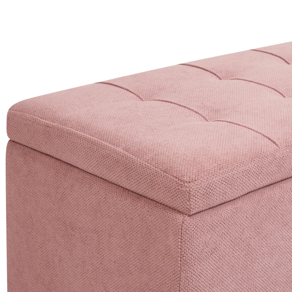 Ottomana Rosa 100 x 42 x 40 cm in tessuto poliestere Poggiapiedi imbottito Soggiorno Stile Moderno - Image 5