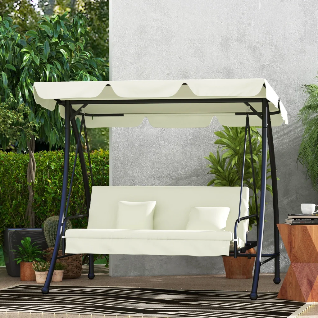 Panca basculante Relax 3-posto struttura metallica in tessuto metallico morbido 200×125×170cm bianco - Image 2