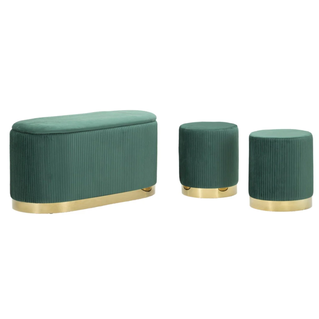 Panca con Portaoggetti VKH876, Verde, Poliestere, 80x37x42 cm - Image 4