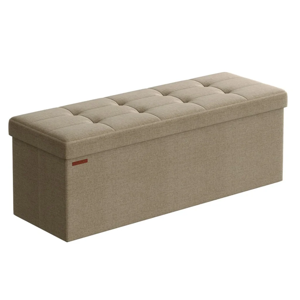 Panca contenitore pieghevole/pouf/cassapanca/panca comodino 110 x 38 x 38 cm tessuto effetto lino portata 300 kg per ingresso/camera da letto beige 12_0004151