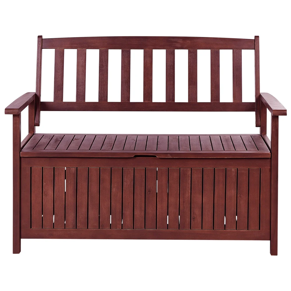 Panca da Esterno con Contenitore in Legno Massello di Acacia 2 Posti 120 cm Rosso Mogano e cuscino bianco - Image 2