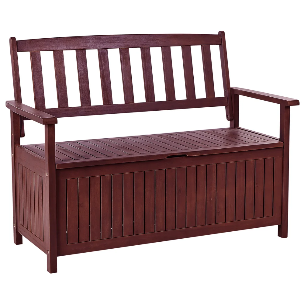 Panca da Esterno con Contenitore in Legno Massello di Acacia 2 Posti 120 cm Rosso Mogano e cuscino bianco - Image 3