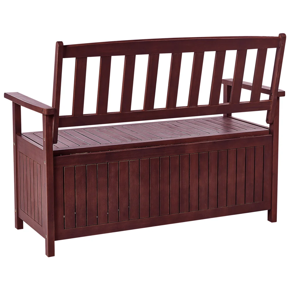 Panca da Esterno con Contenitore in Legno Massello di Acacia 2 Posti 120 cm Rosso Mogano e cuscino bianco - Image 6