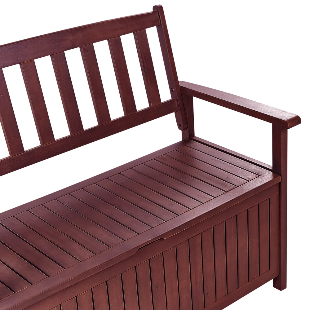 Panca da Esterno con Contenitore in Legno Massello di Acacia 2 Posti 120 cm Rosso Mogano e cuscino bianco - Image 7