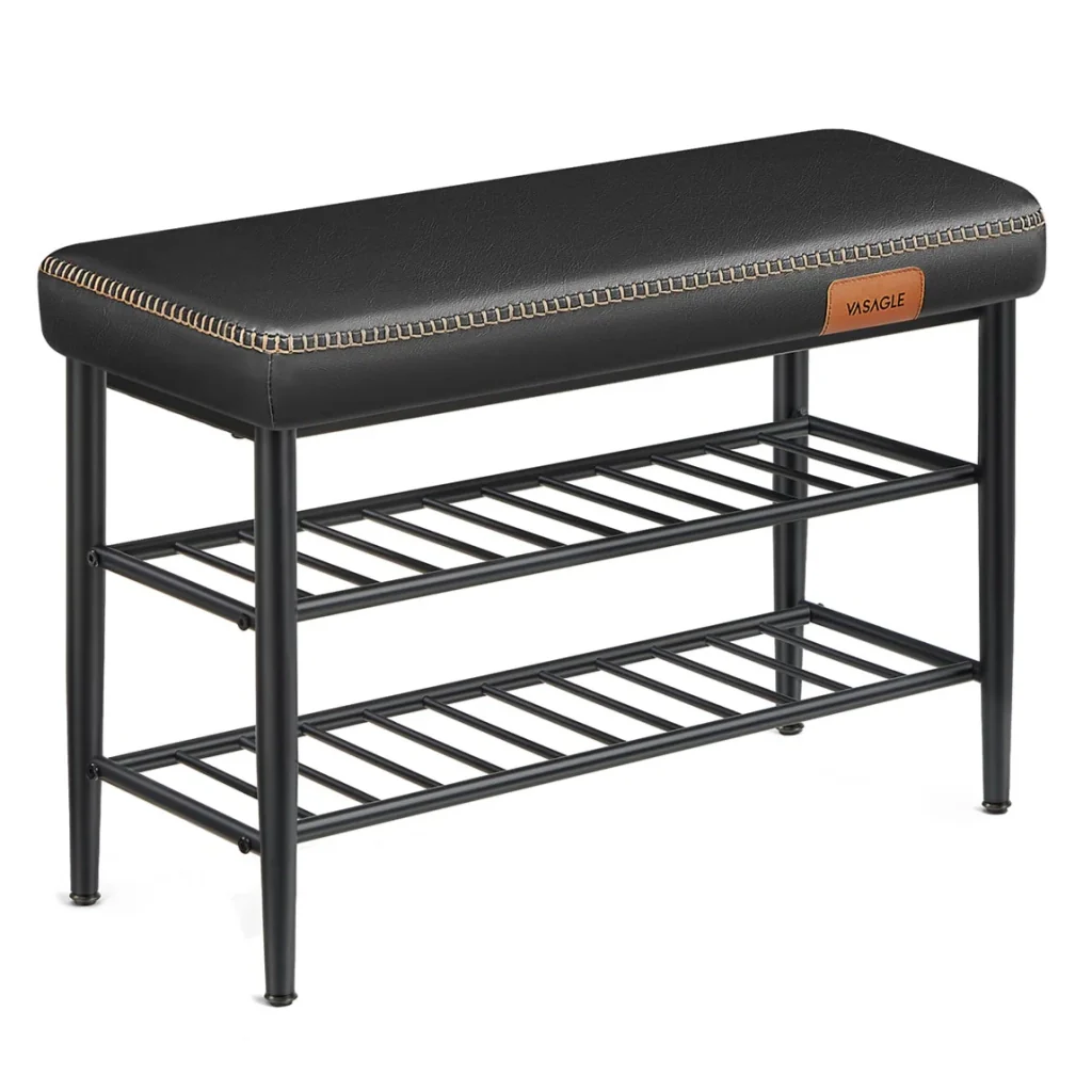 Panca portascarpe 30 x 80 x 50 cm mobile ingresso PU con cuciture stile moderno portata 135 kg nero 12_0005345