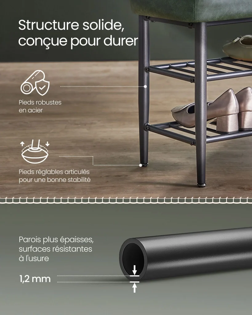 Panca portascarpe mobile ingresso in PU con cuciture stile moderno portata 135 kg 30 x 80 x 50 cm verde 12_0005343 - Image 3