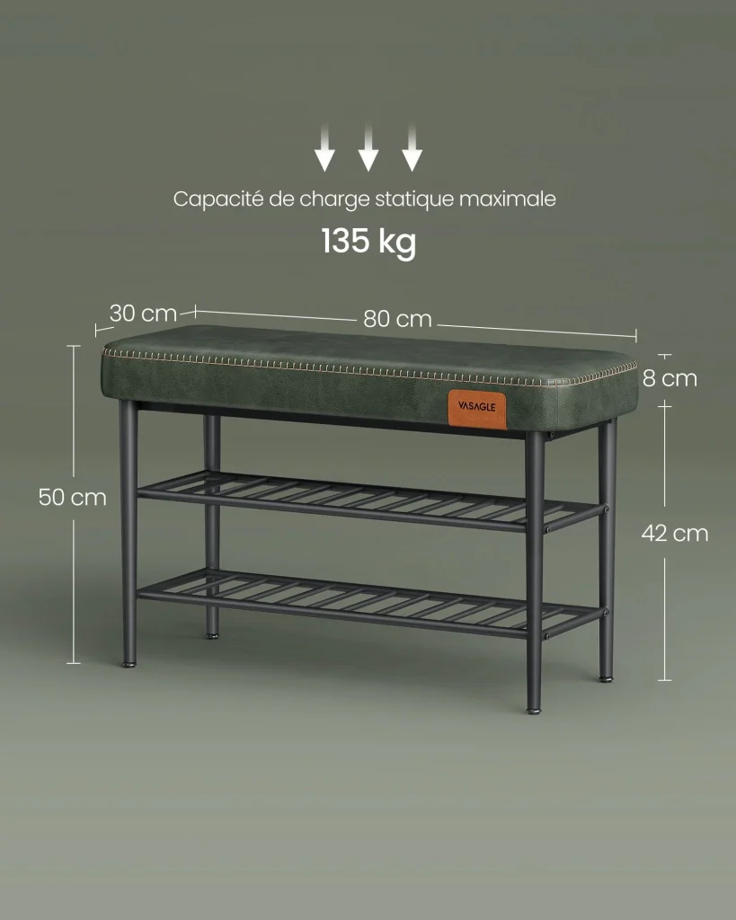 Panca portascarpe mobile ingresso in PU con cuciture stile moderno portata 135 kg 30 x 80 x 50 cm verde 12_0005343 - Image 4