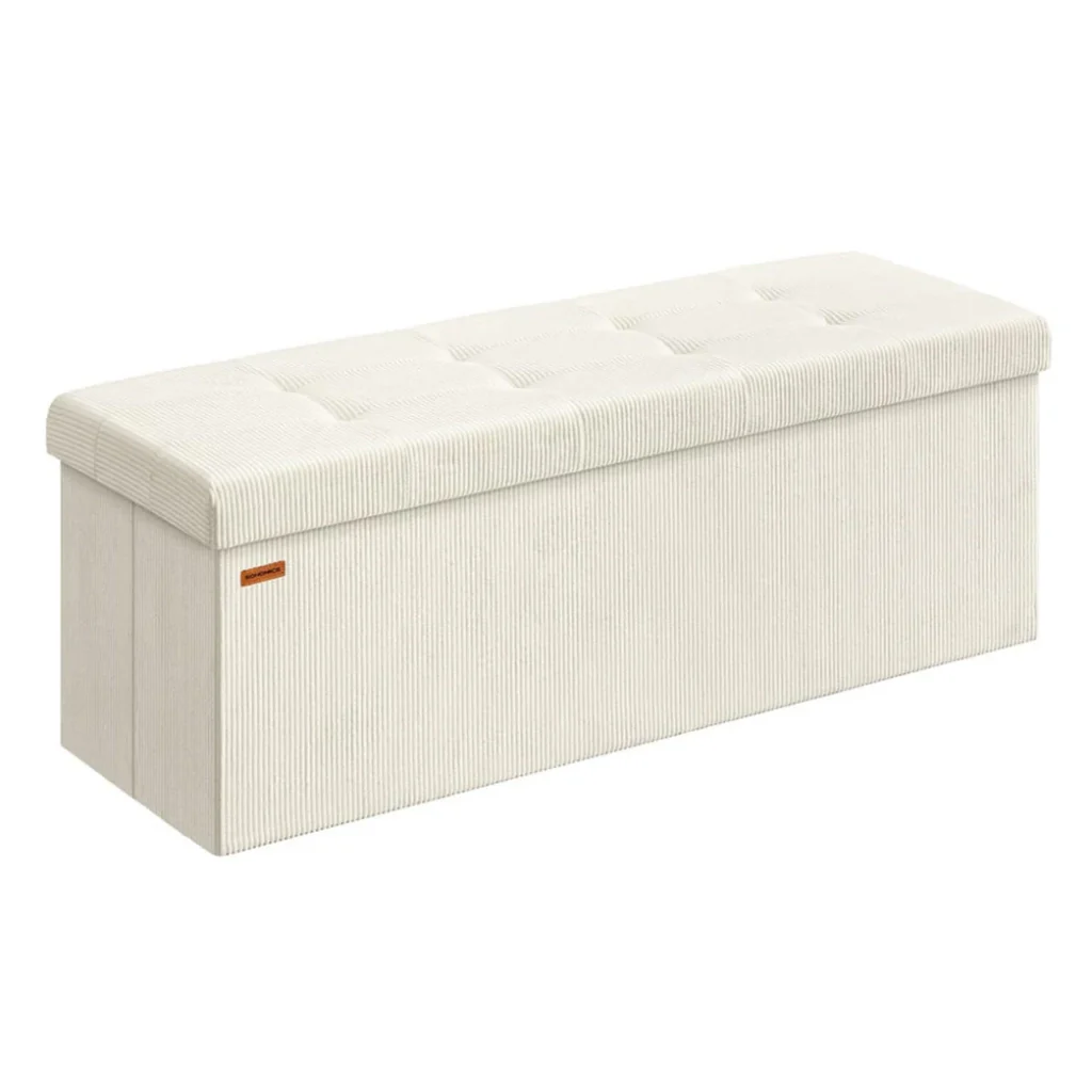 Panca/pouf contenitore pieghevole 38 x 76 x 38 cm poggiapiedi/testa letto cassapanca contenitore portata fino a 300 kg per soggiorno camera da letto ingresso bianco 12_0004170