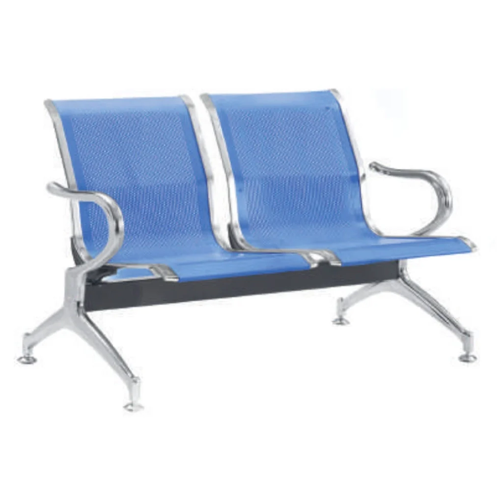 Panca sala attesa 2 posti in acciaio microforato blu 123x68x78 cm - Image 2