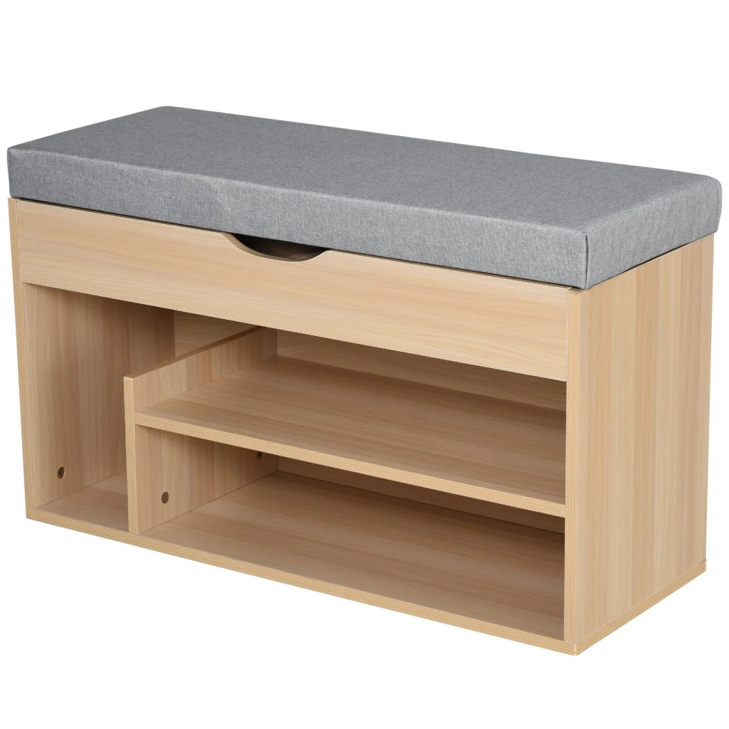 Panca Scarpiera 2 Ripiani in MDF con Cuscino 80x30x48 cm  Grigio e Rovere