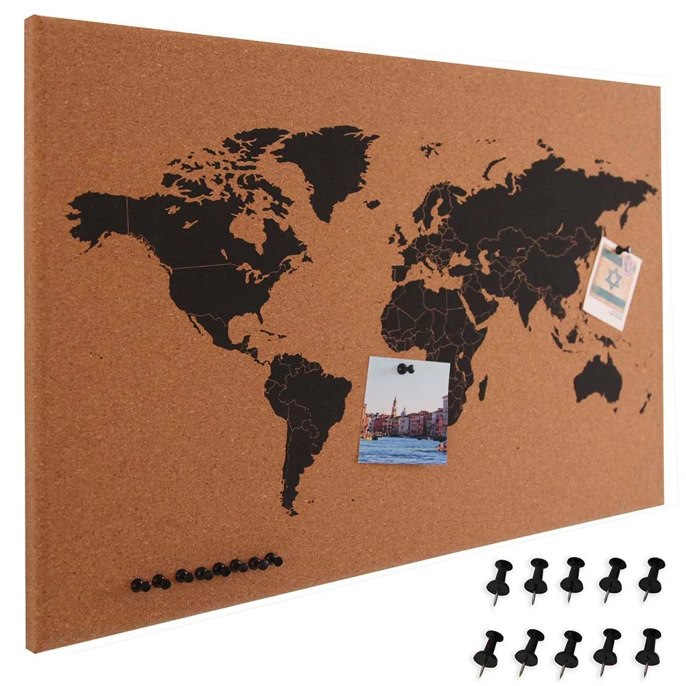 Pannello Bacheca Mappamondo Globo in Sughero 60x40cm da Parete con 10 Puntine - Image 2