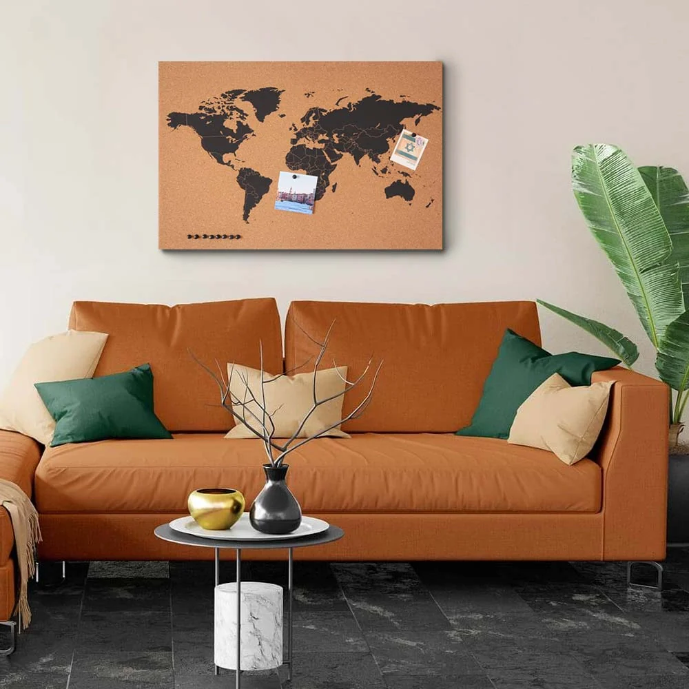 Pannello Bacheca Mappamondo Globo in Sughero 60x40cm da Parete con 10 Puntine - Image 4