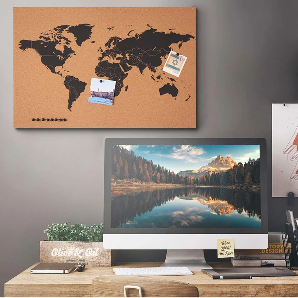 Pannello Bacheca Mappamondo Globo in Sughero 60x40cm da Parete con 10 Puntine - Image 5