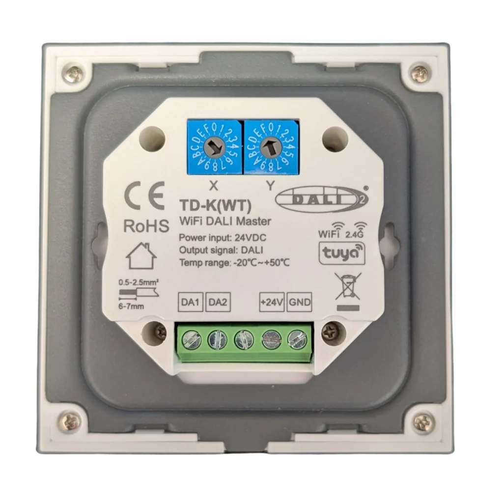 Pannello Rotary DALI WiFi Master, Bianco con Manopola, App Tuya Smart Life, RF 2.4GHz, Alimentazione Bus 16VDC o 24VDC, Per Monocolore CCT RGB RGBW RGB+CCT, 86X86mm - Image 3
