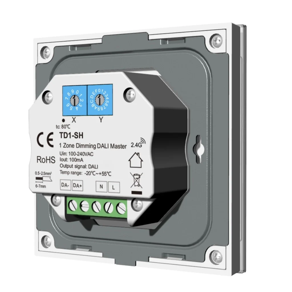 Pannello Touch DALI Bianco, Alimentatore Bus Integrato, 16VDC Max 100mA, 1 Zona 4 Scene, Touch Slider, Per Dimmer DT6, 86X86mm Per Scatola 502 - Image 3