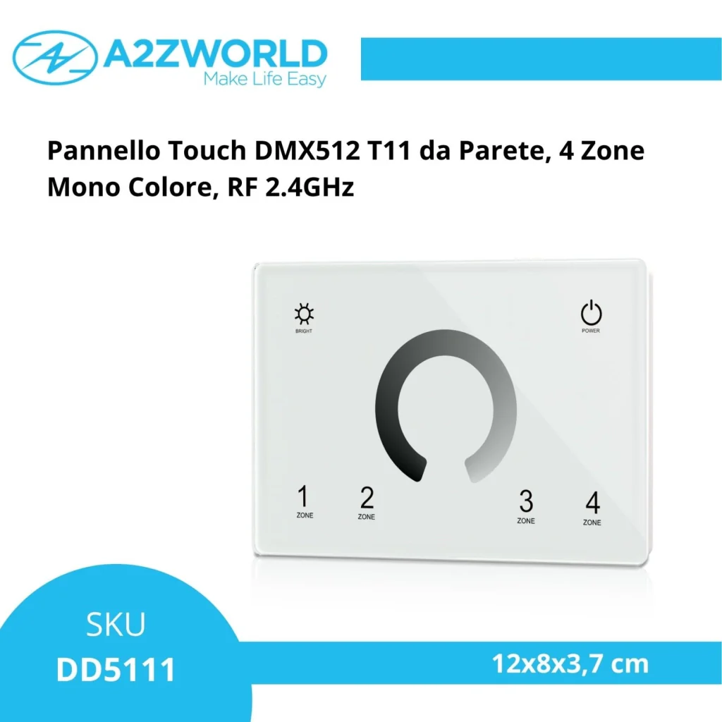 Pannello Touch DMX512 T11 da Parete, 4 Zone Mono Colore, RF 2.4GHz - Image 2