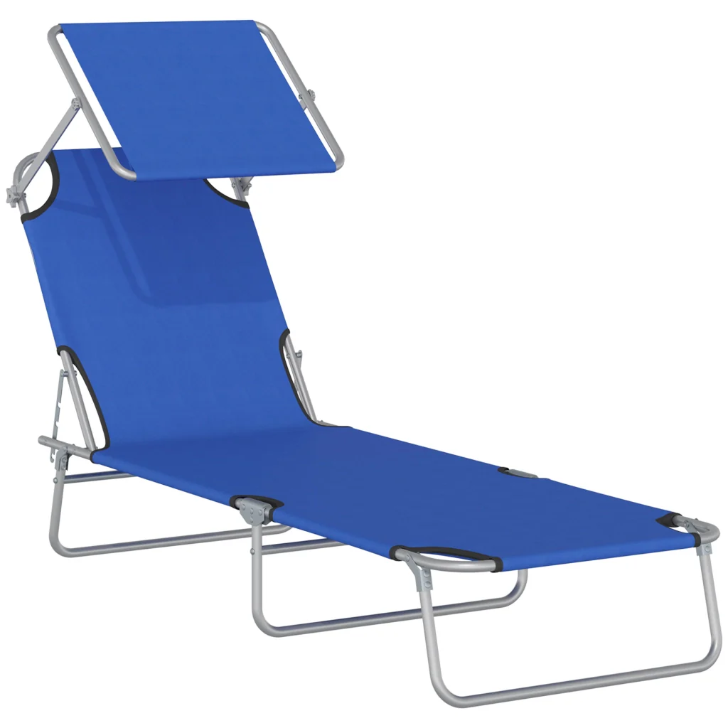 Parasole pieghevole telaio in metallo schienale regolabile 187×58×36cm blu