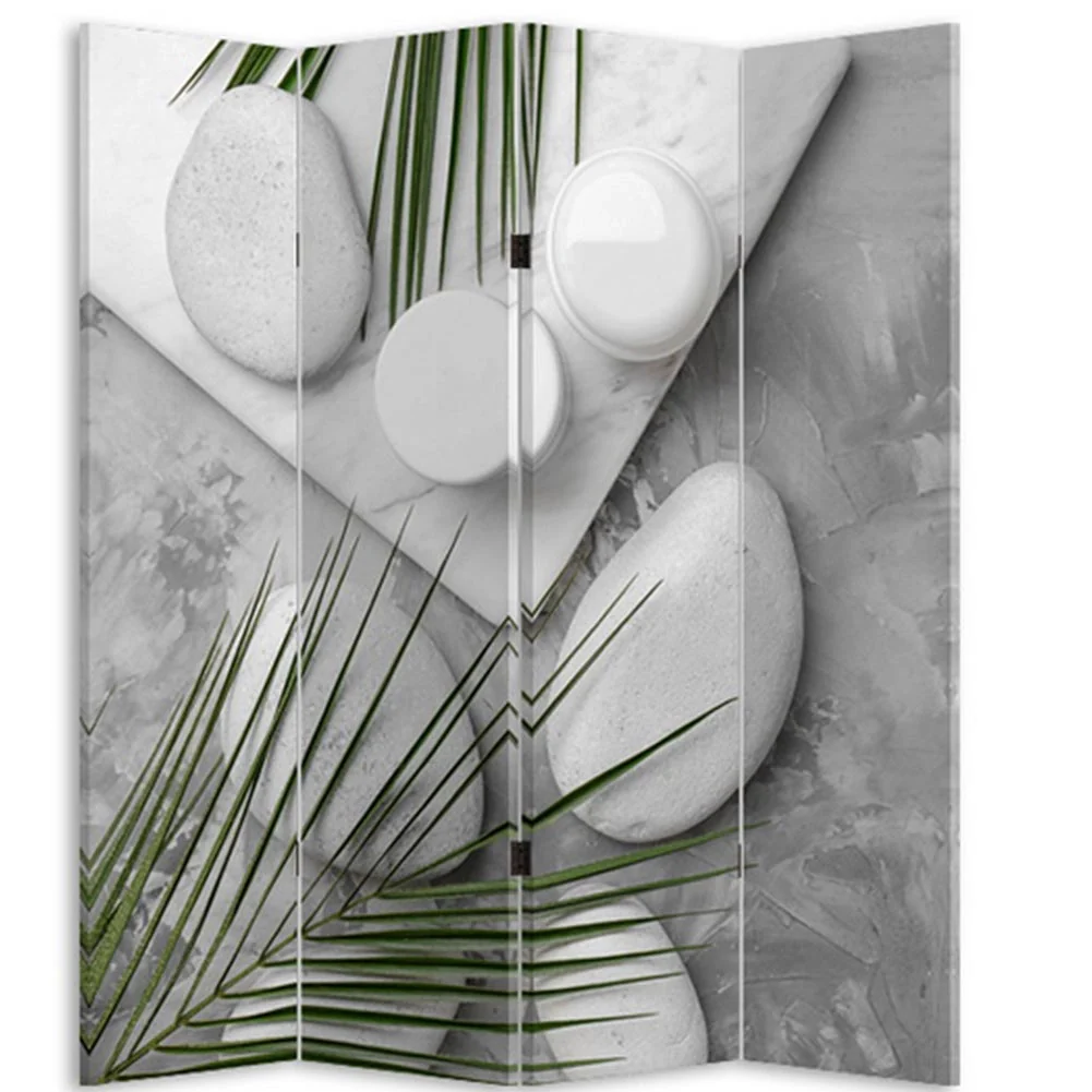 Paravento Separe 4 Pannelli Stampa Fronte Retro Pietre Foglie Tropical 180x160cm - Image 4