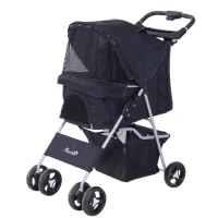 Passeggino per Cani Piccoli Pieghevole, Carrozzina per Cani con Ruote con Freni, Portabicchieri, Cestino Portaoggetti, 3 Finestre e Ruote Anteriori a 360°, per Animali Domestici 10 kg, Nero - Image 10