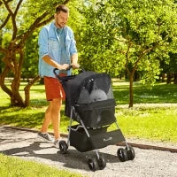 Passeggino per Cani Piccoli Pieghevole, Carrozzina per Cani con Ruote con Freni, Portabicchieri, Cestino Portaoggetti, 3 Finestre e Ruote Anteriori a 360°, per Animali Domestici 10 kg, Nero - Image 2