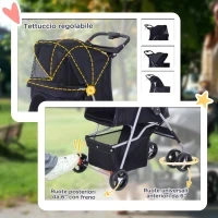 Passeggino per Cani Piccoli Pieghevole, Carrozzina per Cani con Ruote con Freni, Portabicchieri, Cestino Portaoggetti, 3 Finestre e Ruote Anteriori a 360°, per Animali Domestici 10 kg, Nero - Image 6