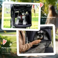 Passeggino per Cani Piccoli Pieghevole, Carrozzina per Cani con Ruote con Freni, Portabicchieri, Cestino Portaoggetti, 3 Finestre e Ruote Anteriori a 360°, per Animali Domestici 10 kg, Nero - Image 7