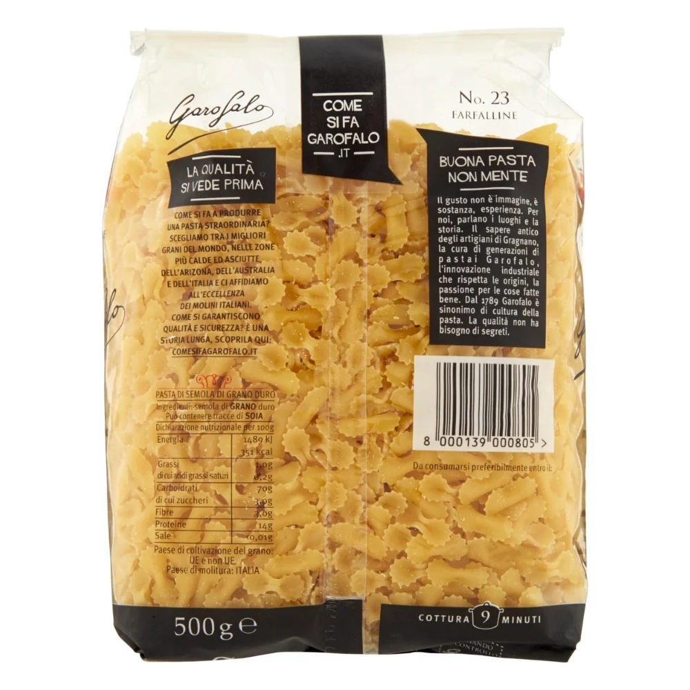 Pastificio garofalo farfalline n. 23 pasta trafilata al bronzo da 500 grammi - Image 2