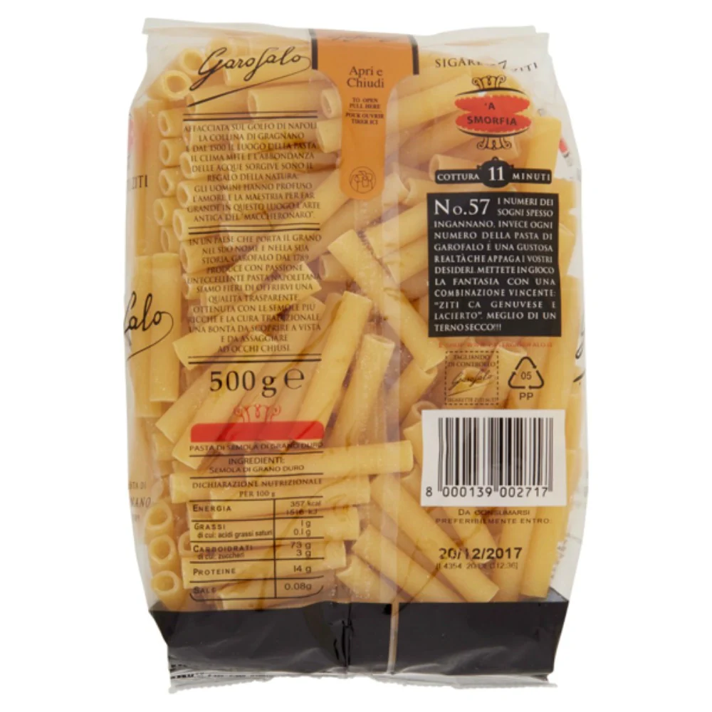 Pastificio garofalo sigarette ziti n. 57 pasta trafilata al bronzo 500 grammi - Image 2