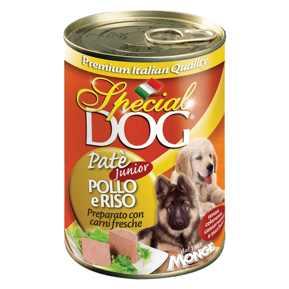 PATE' PER CANI 'SPECIAL DOG' pollo e riso - gr 400- 24 pezzi  - MONGE