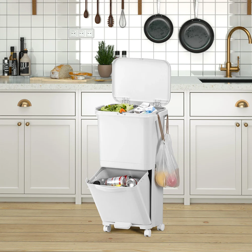 Pattumiera da Cucina Doppio Bidone 38 L Secchio Separazione Rifiuti Salvaspazio - Image 7