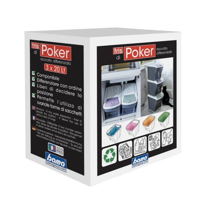 PATTUMIERA RACCOLTA DIFFERENZIATA SET 'POKER TRIS' 20 lt. cm 28 x 40 x 31 h  - BAMA - Image 4