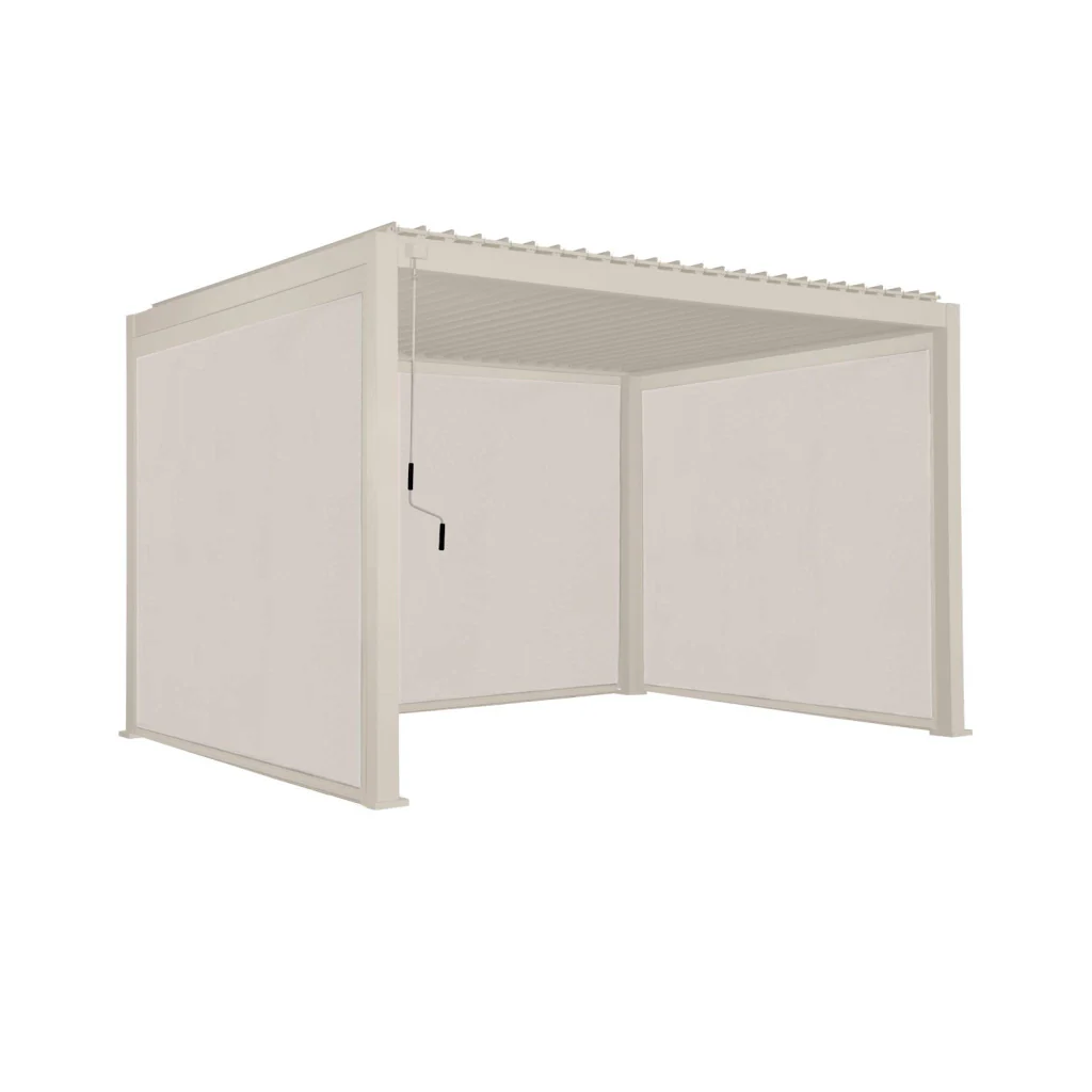 Pergola bioclimatica 3x4m in alluminio + 2 tende da 3m + 1 tenda da 4m