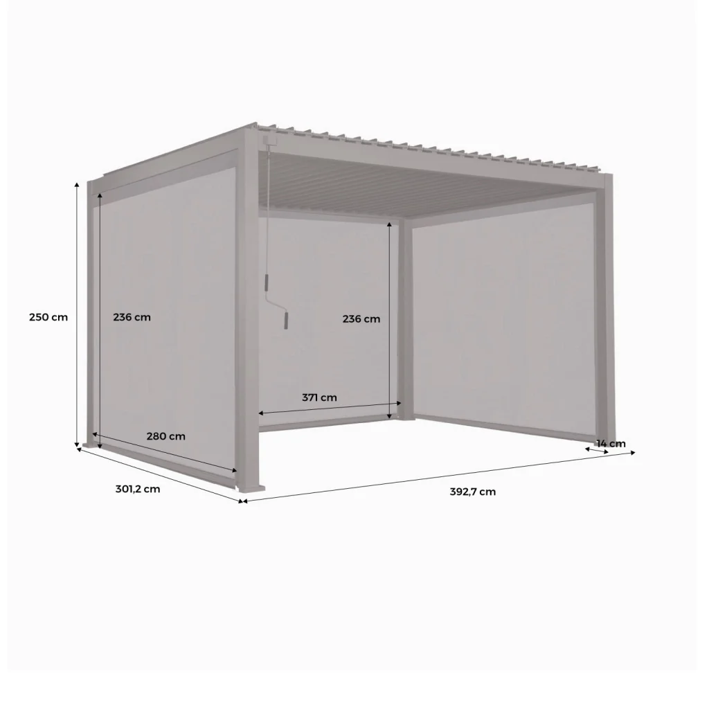 Pergola bioclimatica 3x4m in alluminio + 2 tende da 3m + 1 tenda da 4m - Image 4