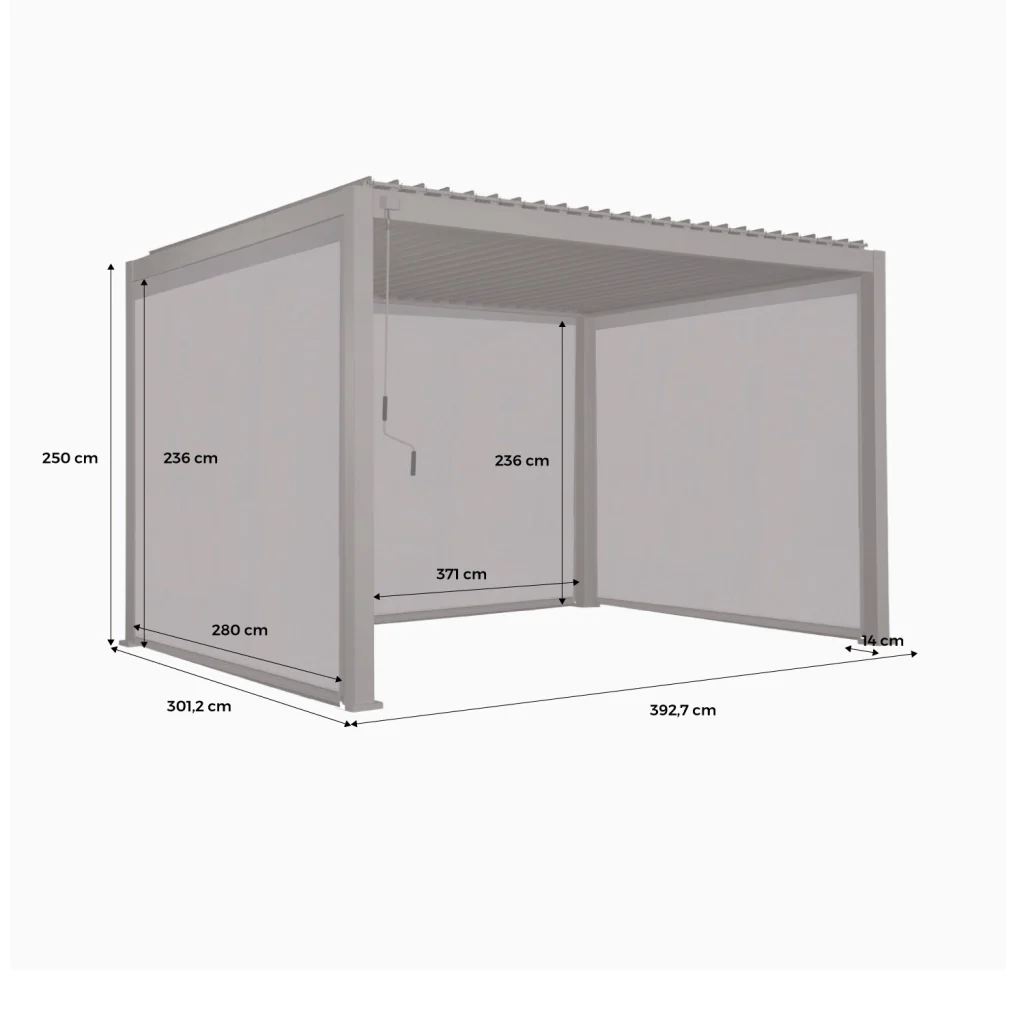 Pergola bioclimatica 3x4m in alluminio + 2 tende da 3m + 1 tenda da 4m - Image 6