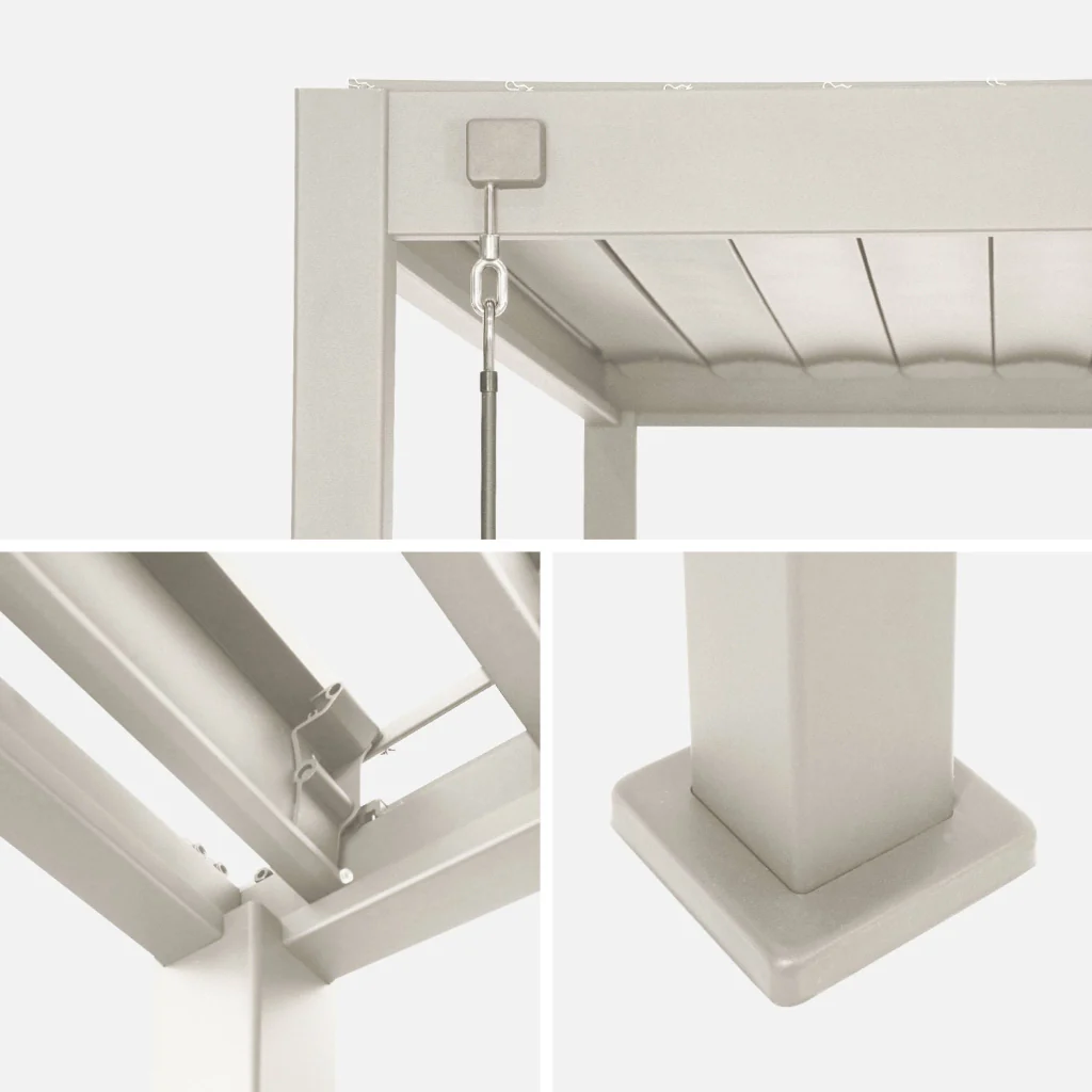 Pergola bioclimatica 3x4m in alluminio + tenda da sole 3m, beige - Image 5