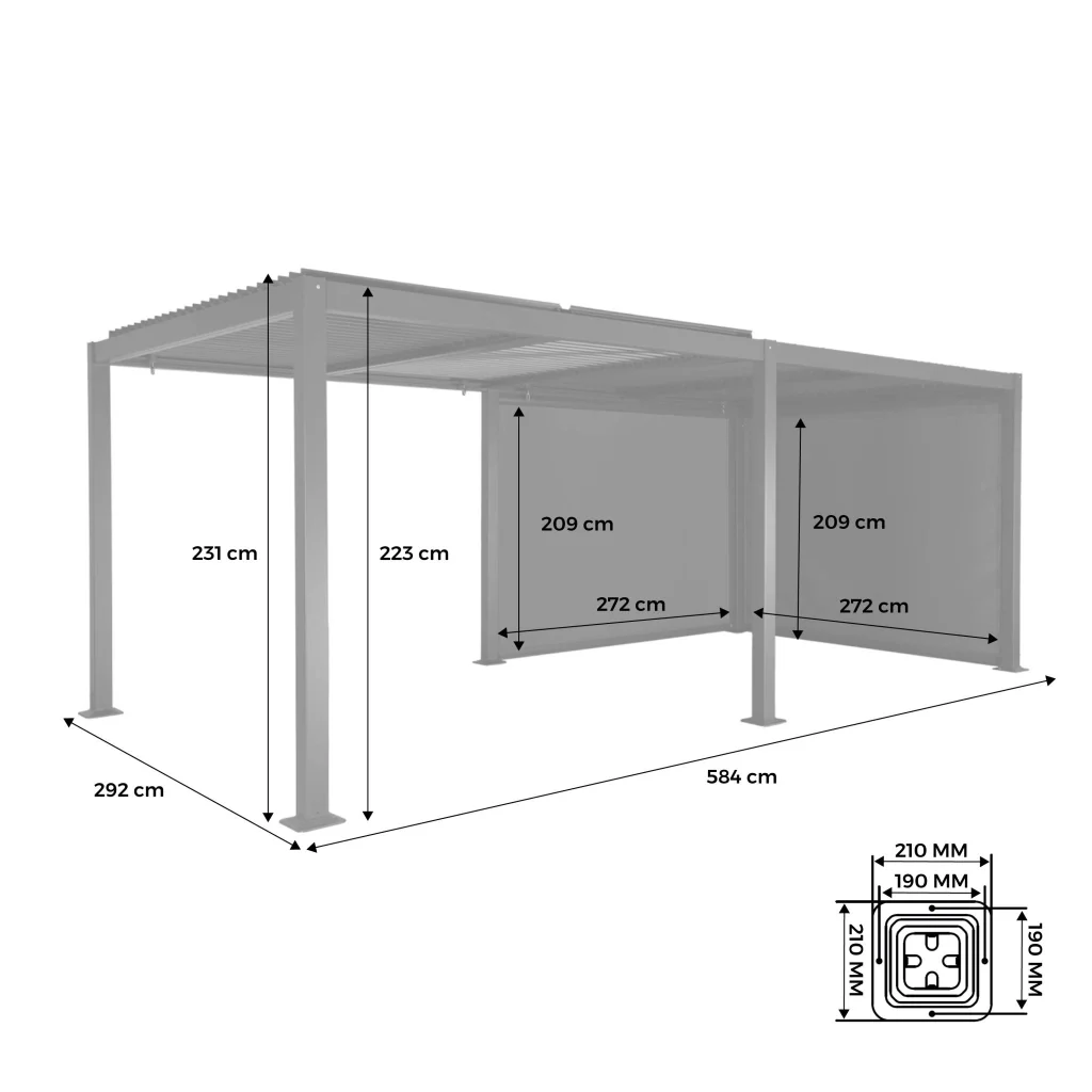 Pergola bioclimatica 3x6m + 2 tende 3m, antracite - Image 4