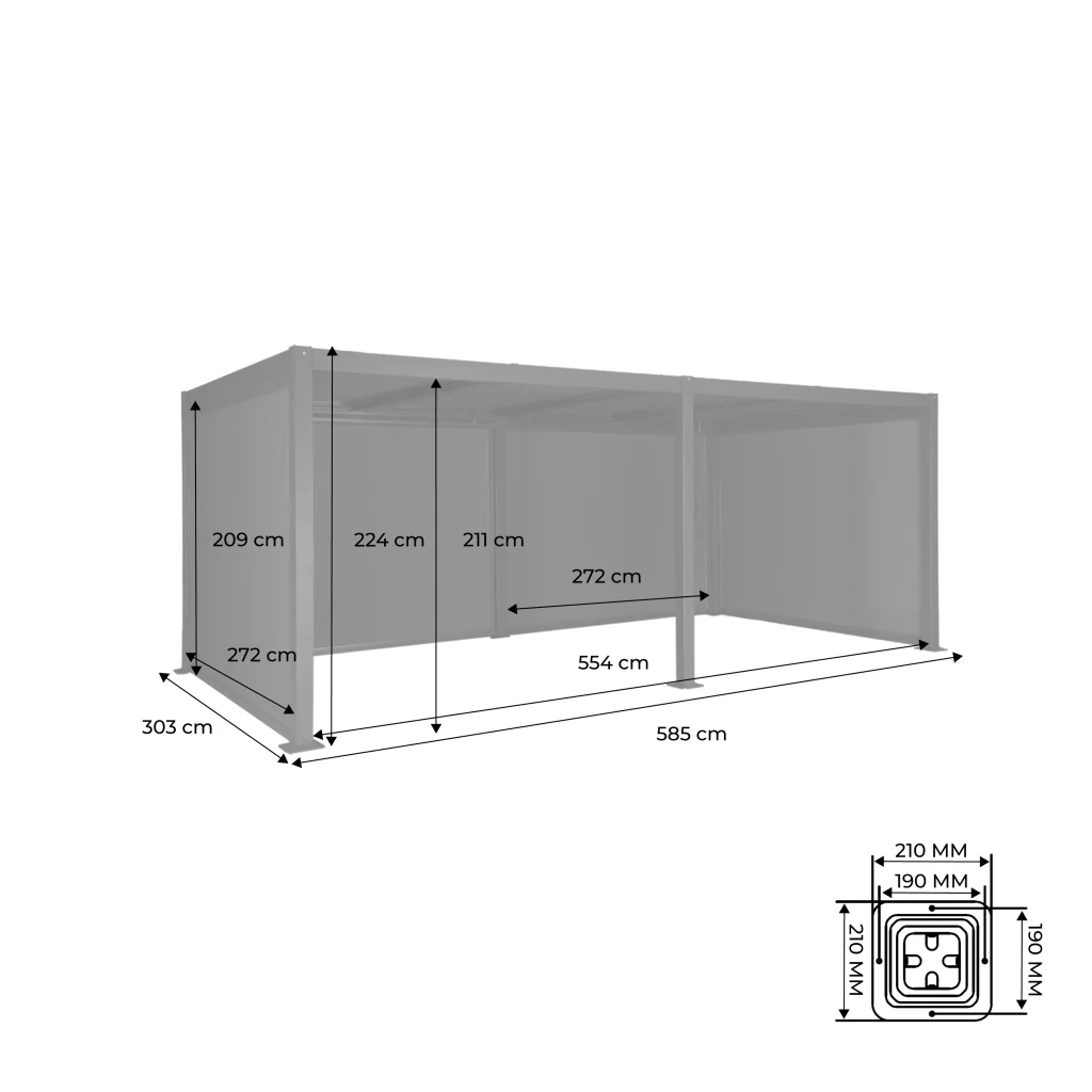 Pergola bioclimatica in alluminio e acciaio 3x6m + 4 tende 3m, - Image 8