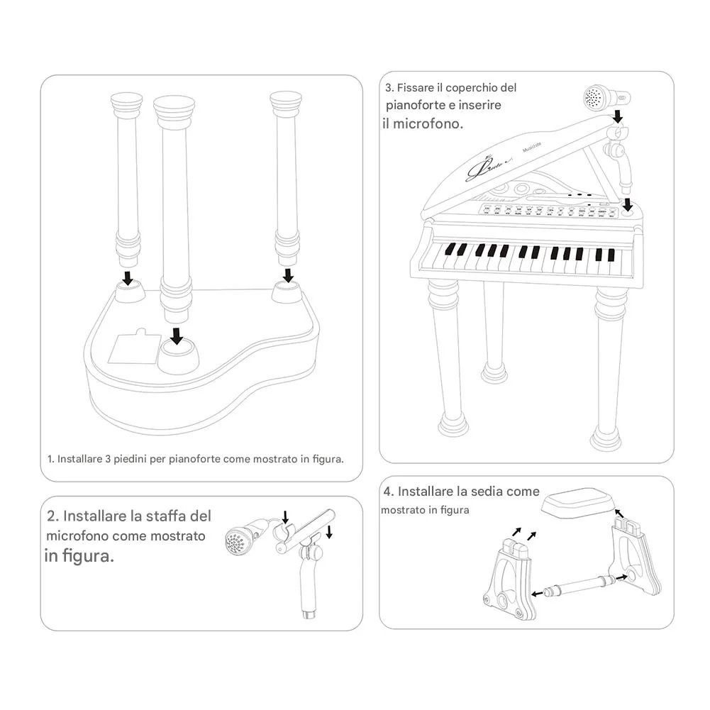 Pianoforte per Bambini con 31 Tasti Sgabello e Microfono Tastiera Musicale Rosa - Image 10