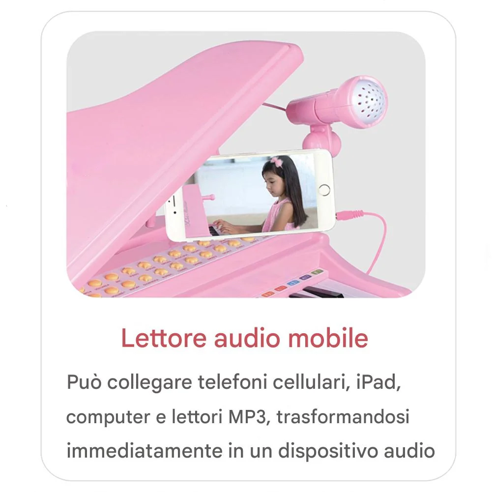 Pianoforte per Bambini con 31 Tasti Sgabello e Microfono Tastiera Musicale Rosa - Image 2
