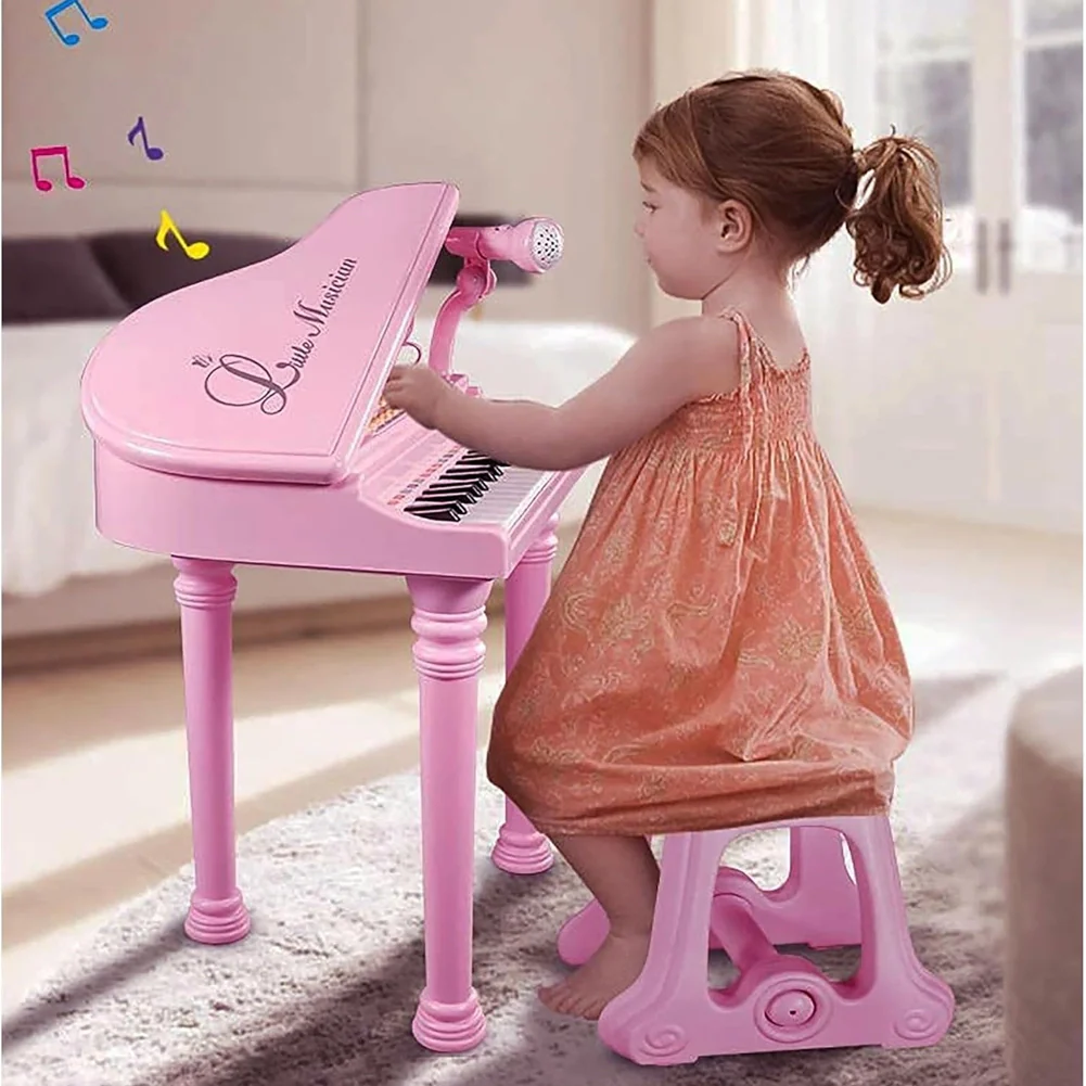 Pianoforte per Bambini con 31 Tasti Sgabello e Microfono Tastiera Musicale Rosa - Image 3