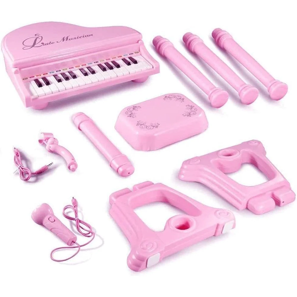 Pianoforte per Bambini con 31 Tasti Sgabello e Microfono Tastiera Musicale Rosa - Image 8