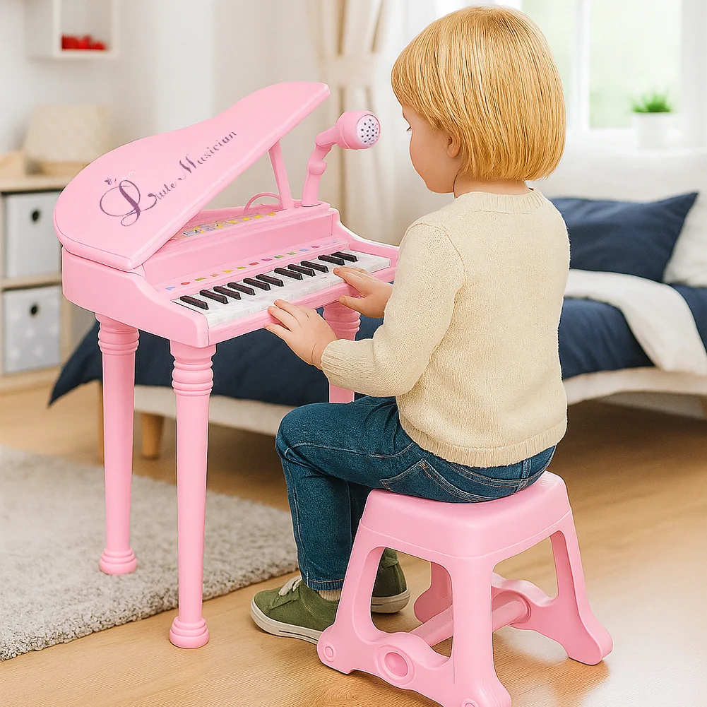 Pianoforte per Bambini con 31 Tasti Sgabello e Microfono Tastiera Musicale Rosa - Image 9