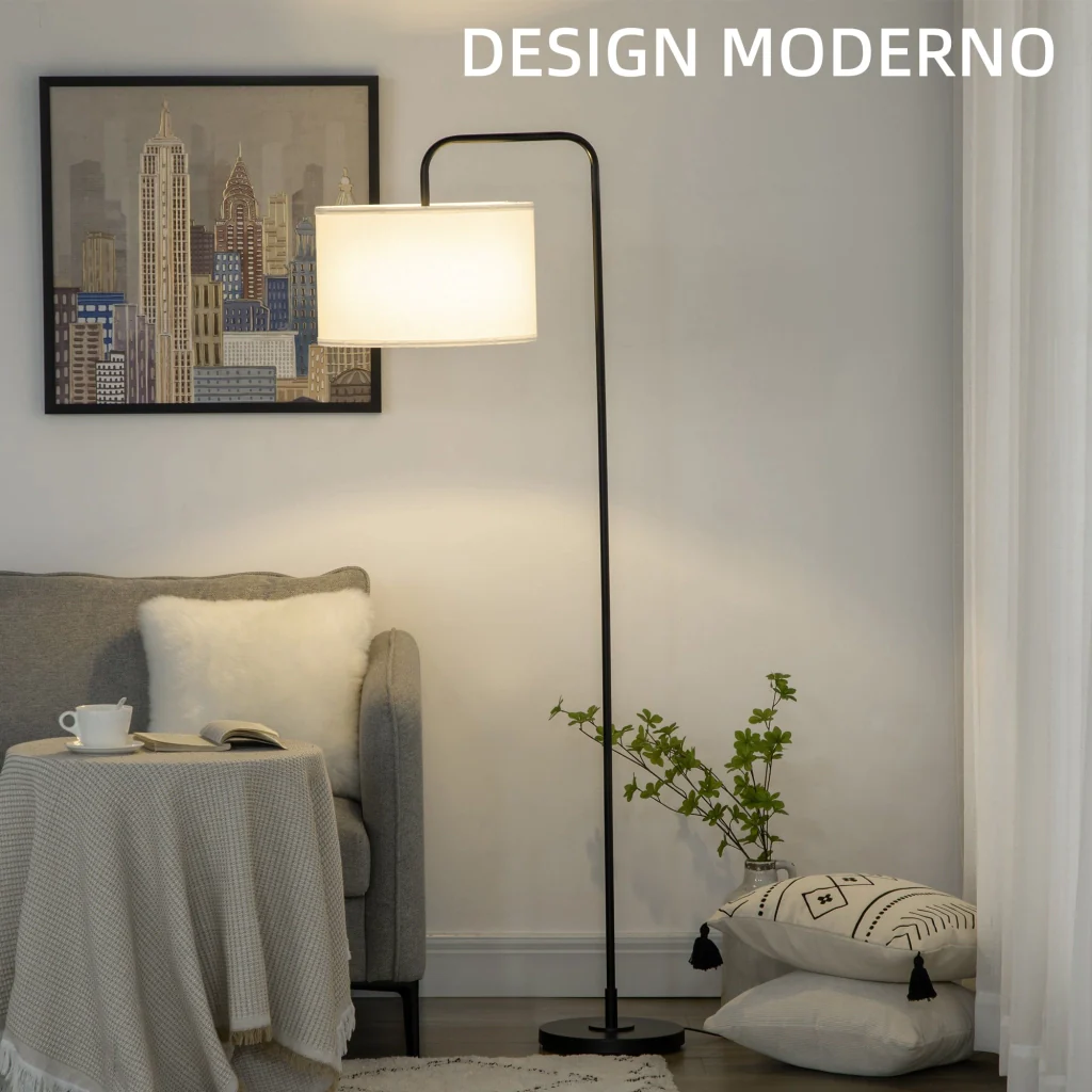 Piantana da Interno 64x38x163,5 cm Paralume in Tessuto Effetto Lino Bianco - Image 3