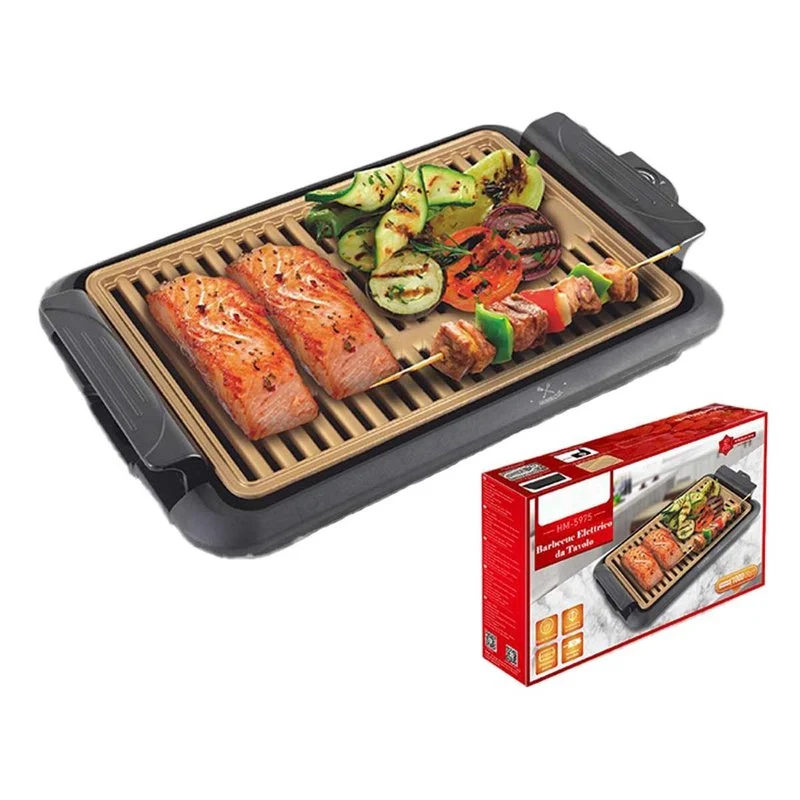 Piastra Grill Elettrica 1000W Rivestimento Antiaderente con Termostato Regolabile e Raccoglitore di Grasso Rimovibile 38.2x25.2cm - Image 2