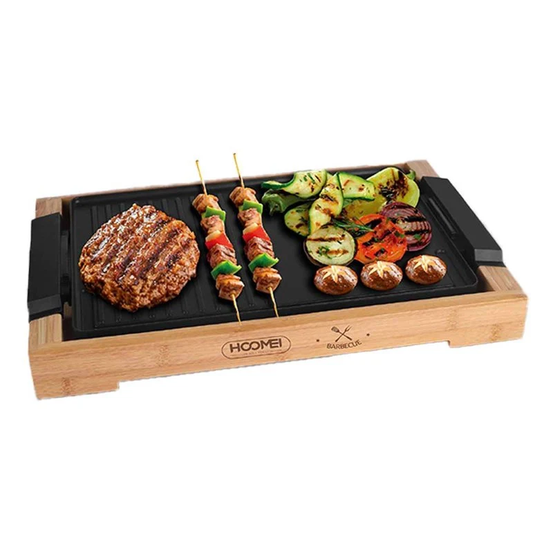 Piastra Grill Elettrica 2000W Rivestimento Antiaderente con Termostato Regolabile e Raccoglitore di Grasso Rimovibile 37.5x23cm Finitura Bambu - Image 4