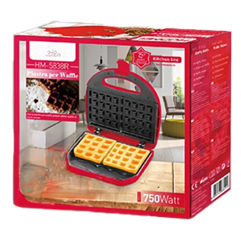 Piastra per Waffle Panini 750W Machina Elettrico Waffle a 2 Posti con Rivestimento Antiaderente Piastra Misura 22.6x12.6cm Rosso - Image 3