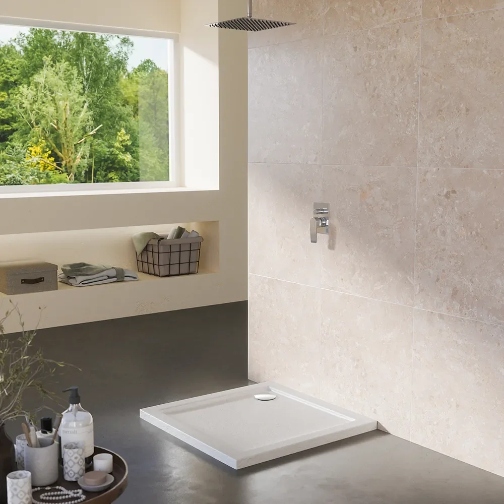 Piatto doccia 70x70 effetto pietra bianco in acrilico altezza slim | Petra - Image 2