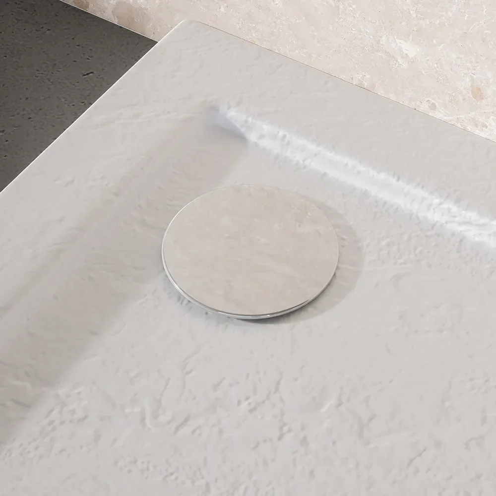 Piatto doccia 70x70 effetto pietra bianco in acrilico altezza slim | Petra - Image 4